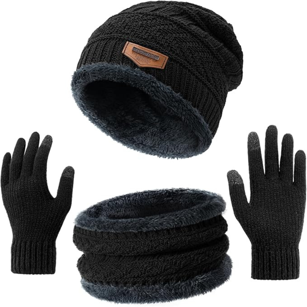 Winter Hat Beanie Circle Scarves Touchscreen Gloves Set (Various)