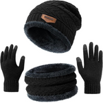 Winter Hat Beanie Circle Scarves Touchscreen Gloves Set (Various)