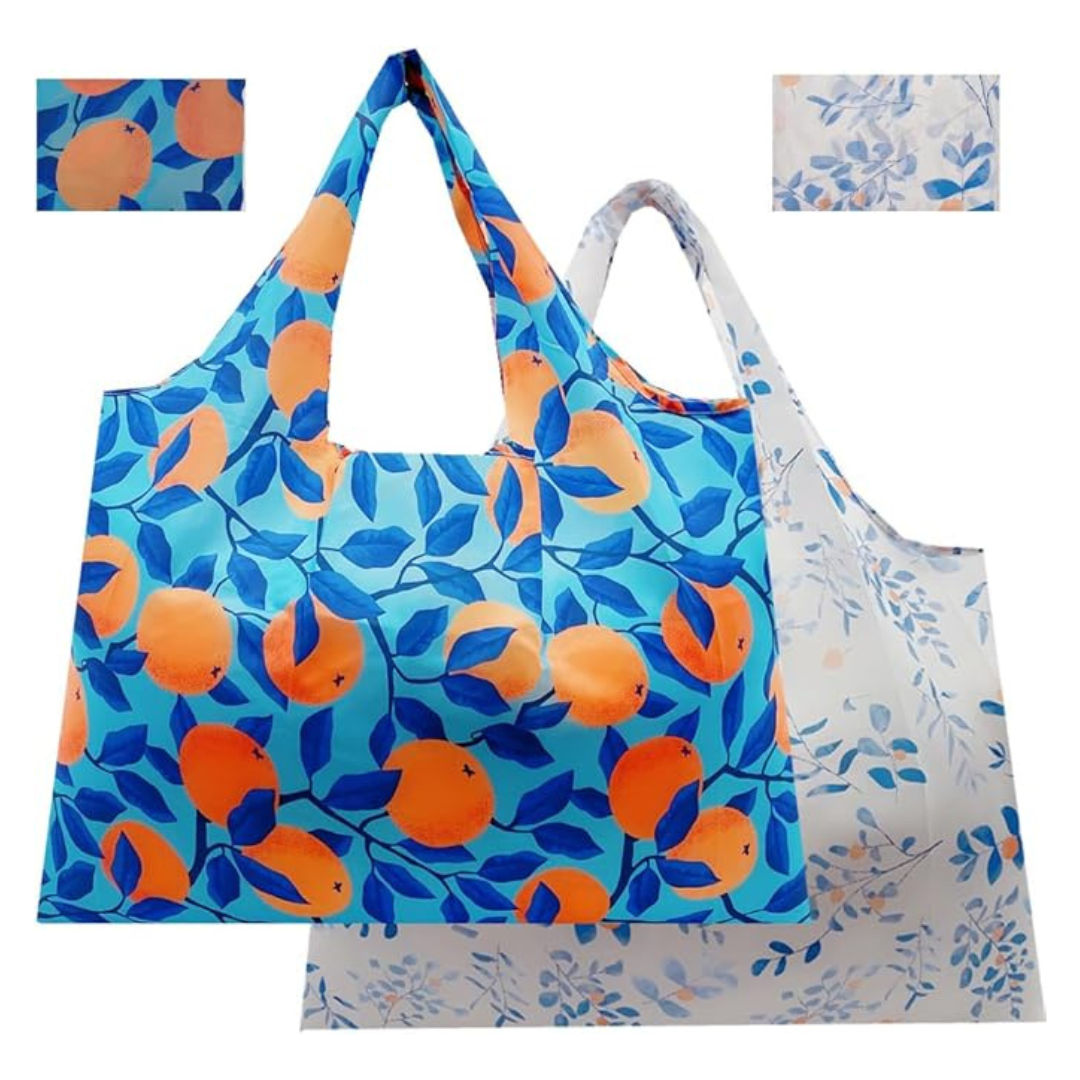 2-Piece Large Foldable Tote Reusable Grocery Bags