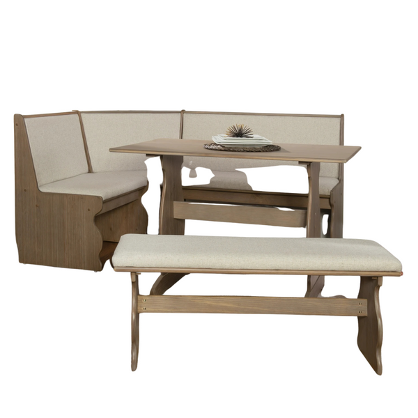 3-Piece Linon Sasha Corner Dining Breakfast Nook With Table