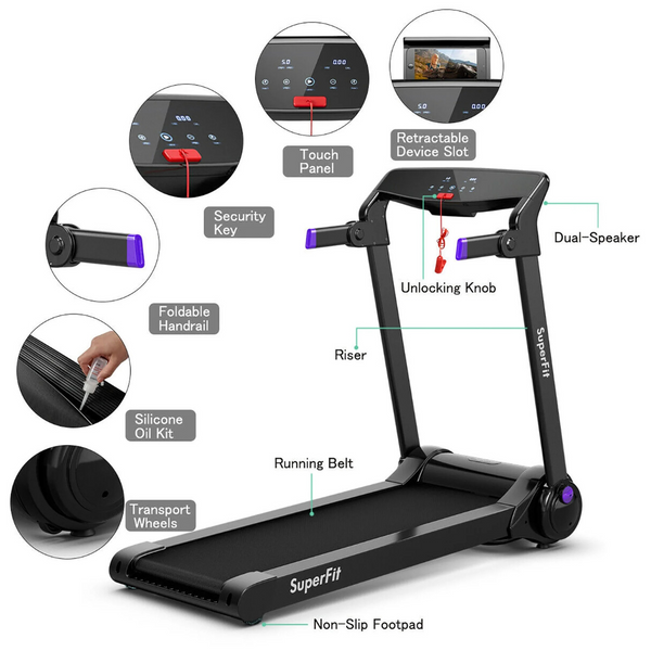 Costway SuperFit 3HP Folding Electric Treadmill Running Machine (Various)