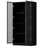 Black Wood Display Cabinet with Tempered Glass Doors & 3-Color LED Lights