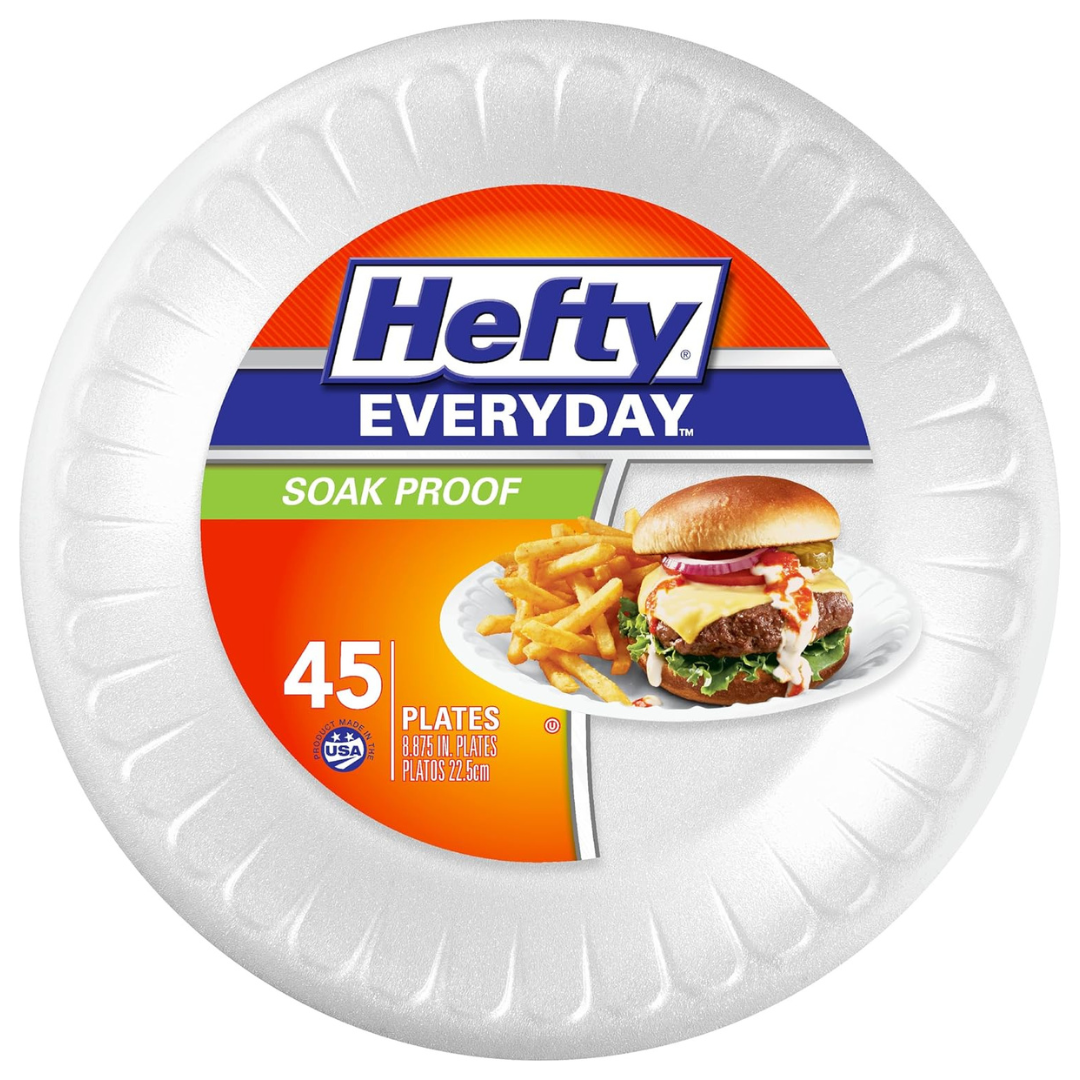 45-Count Hefty Everyday 9" Foam Plates (White)