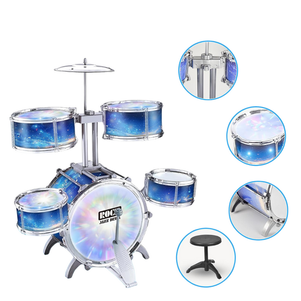 Kids Jazz Drum Set With 5 High Drums & Lights