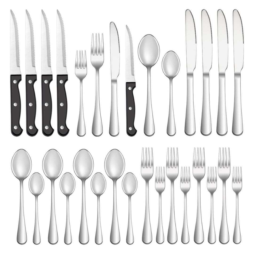 24-Piece Mutnitt Stainless Steel Silverware Set With Steak Knives