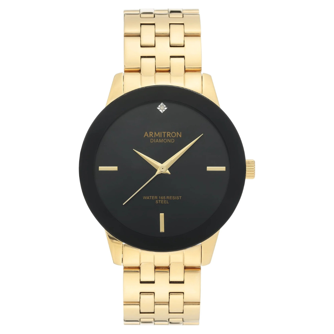 Armitron Men's Gold-Tone and Black Diamond Dial Dress Watch