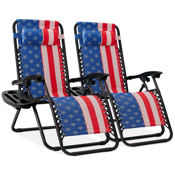 2-Pack American Flag Metal Zero Gravity Lawn Chair (Various Colors)