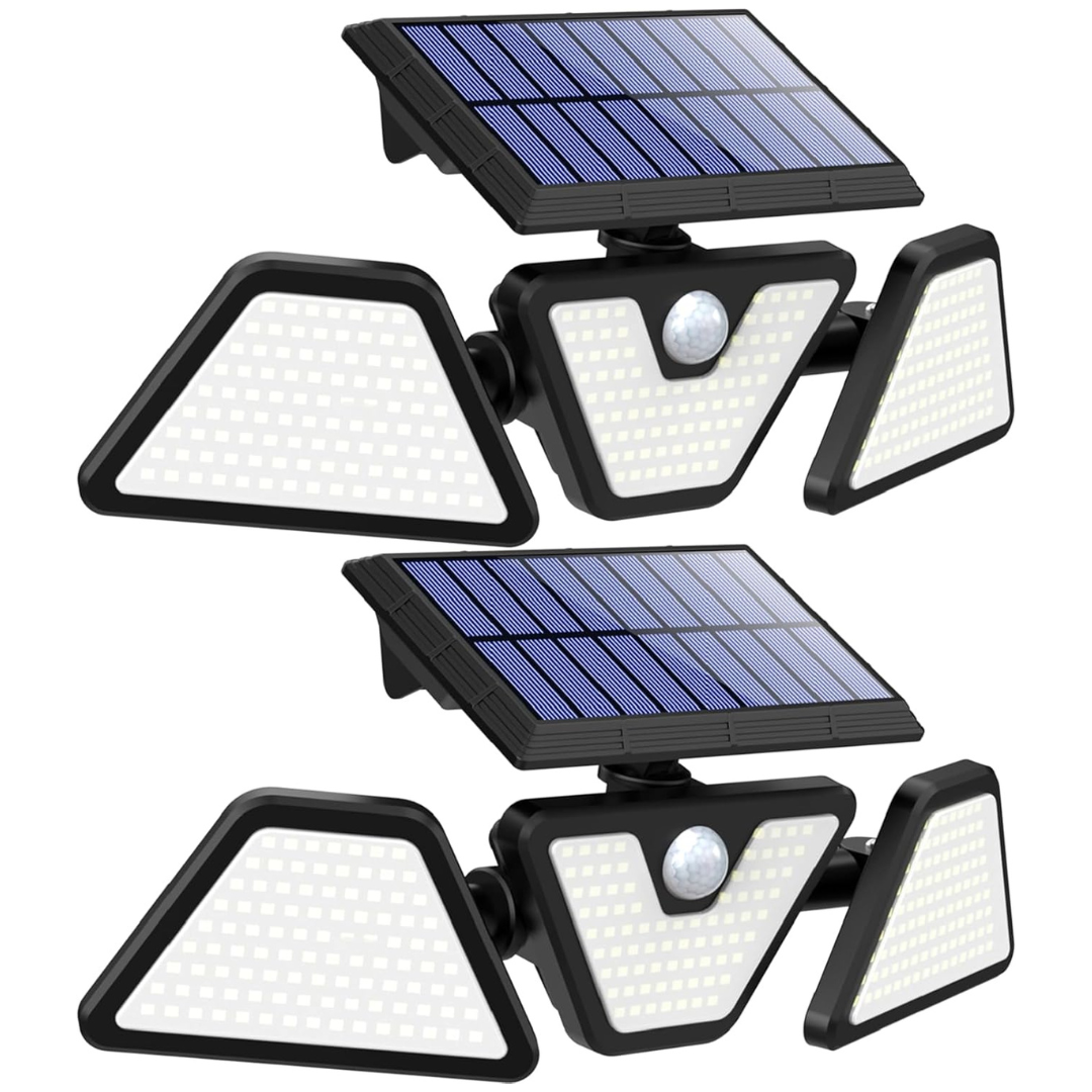 2-Pack Waterproof 3-Heads 275 LED Motion Sensor Solar Security Lights