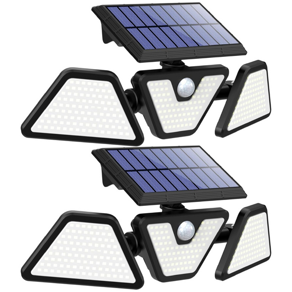 2-Pack Waterproof 3-Heads 275 LED Motion Sensor Solar Security Lights