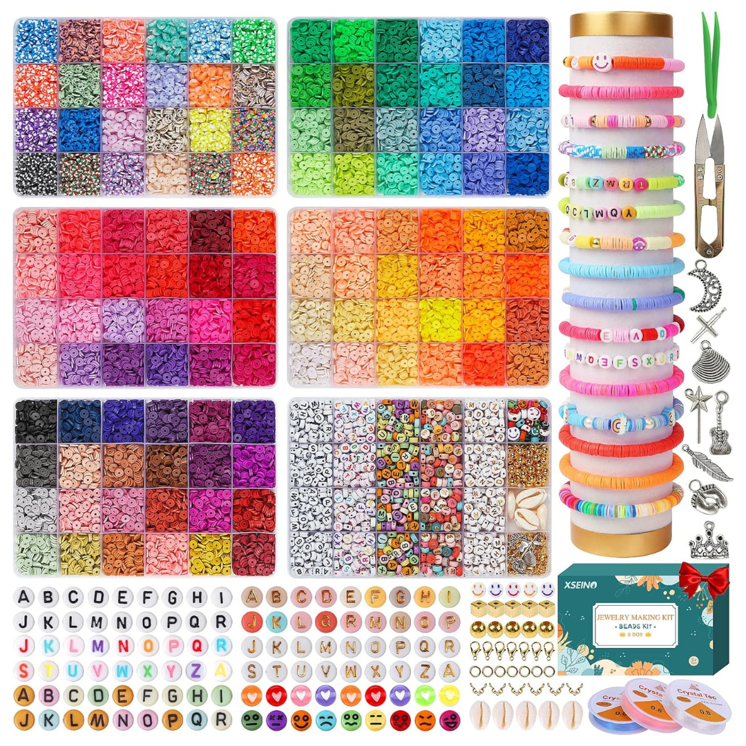 XSEINO 23,000 Pcs Clay Beads Bracelet Making Kit, 6 Boxes 125 Colors