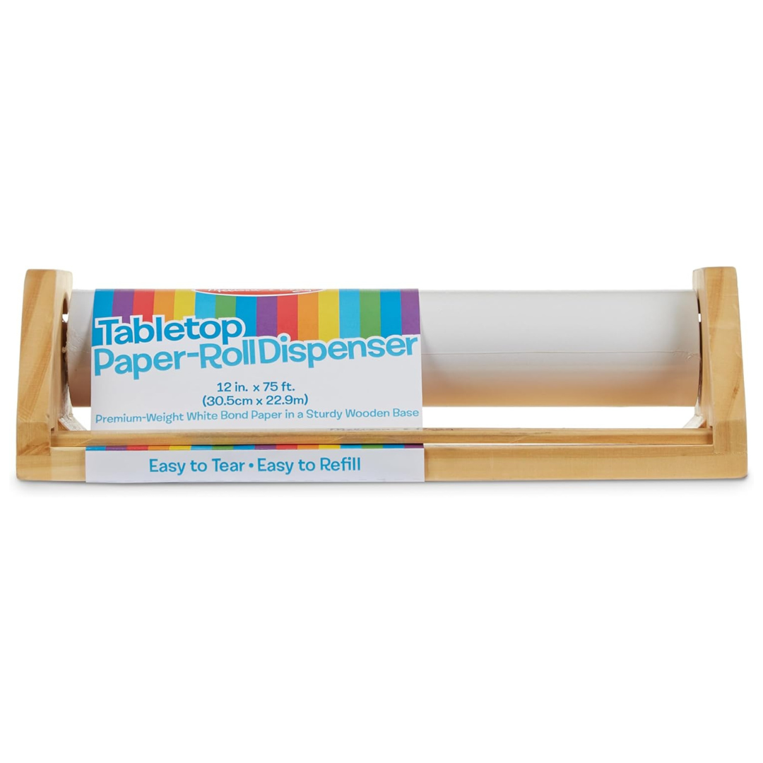 Melissa & Doug Wooden Tabletop Paper Roll Dispenser With White Bond (12 Inches x 75 Feet)