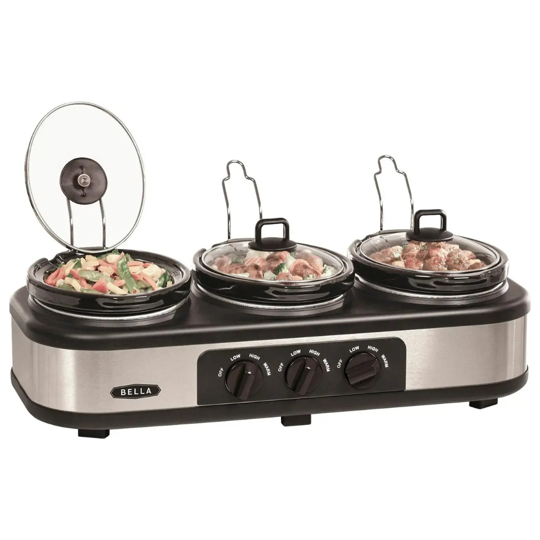 Bella Triple 3 x1.5qt Stainless Steel Manual Slow Cooker & Buffet Server