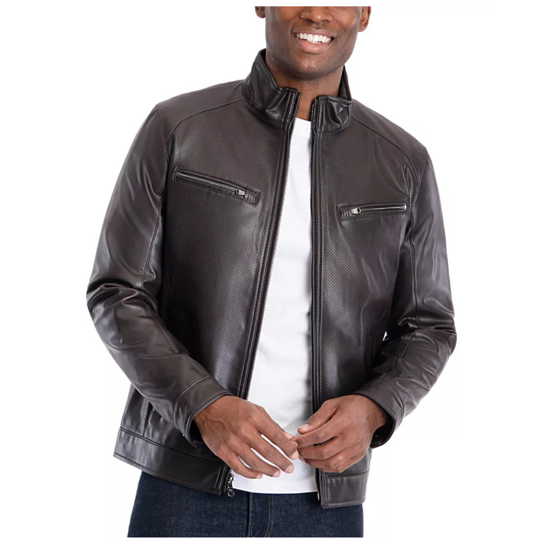 Michael Kors Men's Perforated Faux Leather Moto Jacket