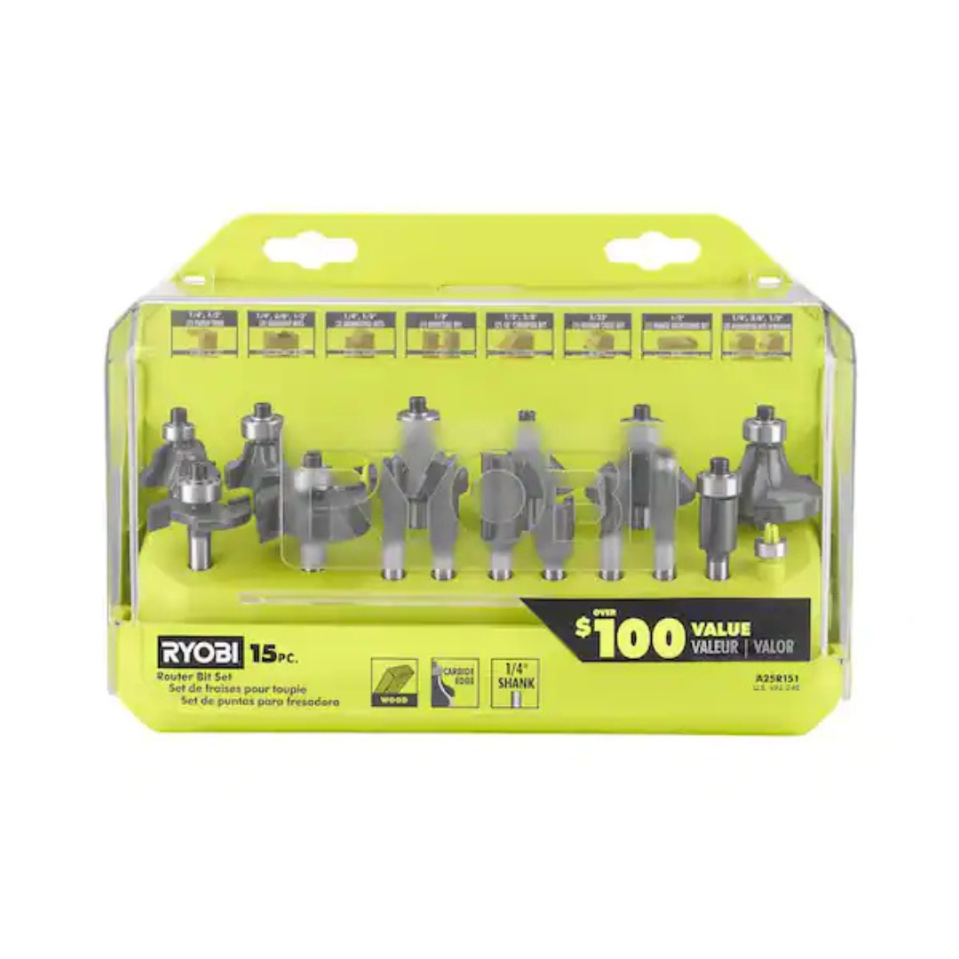 15-Piece RYOBI Shank Carbide Router Bit Set