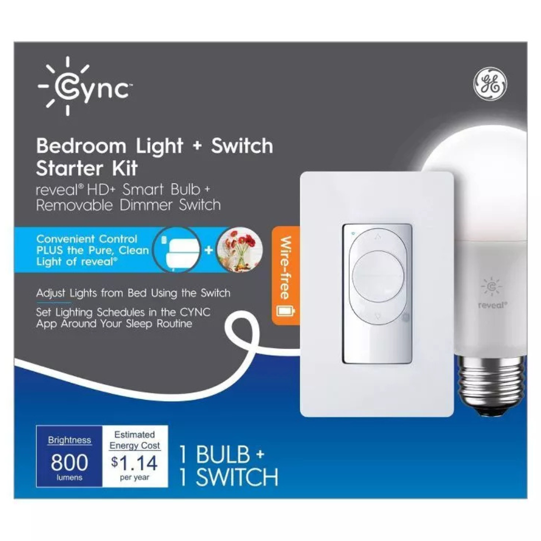 GE CYNC Reveal Smart Light Bulb w/ Smart Wire-Free Dimmer Switch Bundle