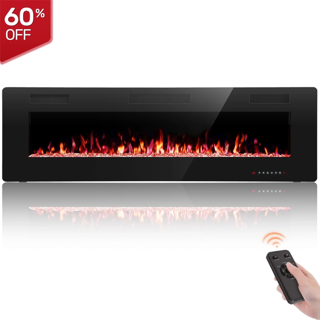 Auseo 60 inch 1500W Embedded Wall Mounted Indoor Fireplace