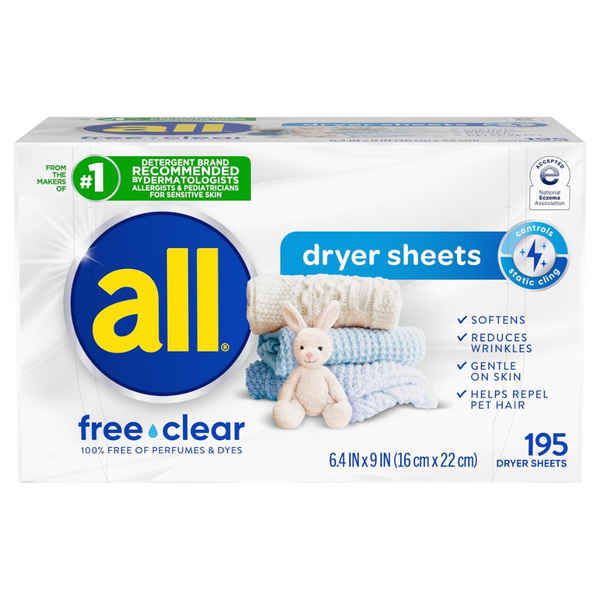 3-Pack Of 195 Count All Fabric Softener Dryer Sheets For Sensitive Skin