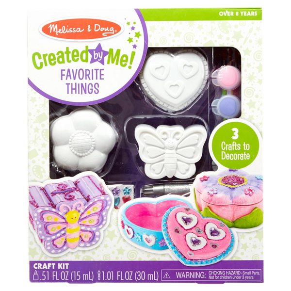 Melissa & Doug Created by Me! Favorite Things Craft Kits Set: Decorate-Your-Own Flower And Heart Treasure Boxes And Butterfly Bank