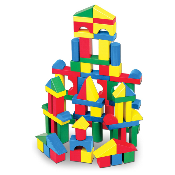 Melissa & Doug Wooden Building Blocks Set – 100 Blocks In 4 Colors And 9 Shapes