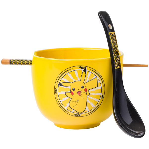 20oz Ceramic Ramen Noodle Bowl w/ Chopsticks & Spoon (Pokemon Pikachu Lightning)