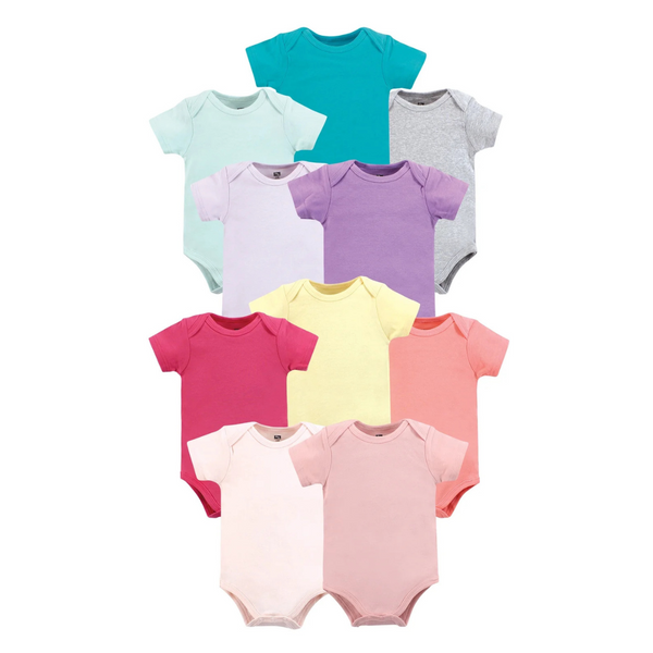 10-Pack Hudson Baby Short Sleeve Bodysuits (Solid Girl Brights Or Solid Primary)