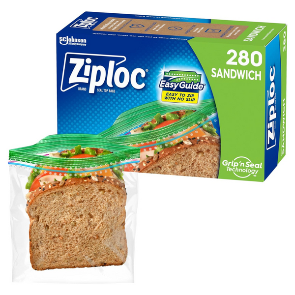 Ziploc Sandwich Bags With EasyGuide Texture (280 Bags Total)