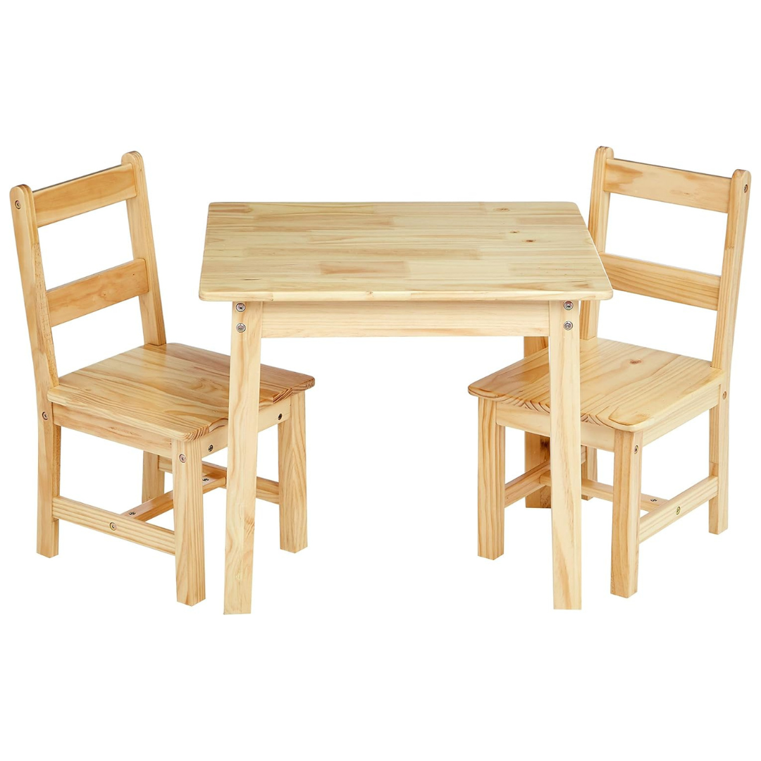 3-Piece Amazon Basics Kids Solid Wood Table and 2 Chairs Set