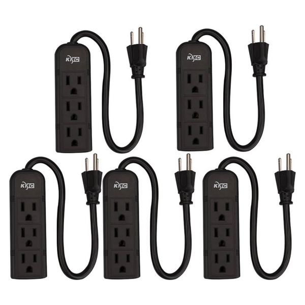 5-Pack KMC 3-Outlet 1 feet Power Strip Power Extension Cord Outlet Saver