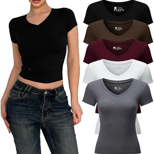 Women's 5-Piece Short Sleeve Slim Fit T-Shirt (Various)