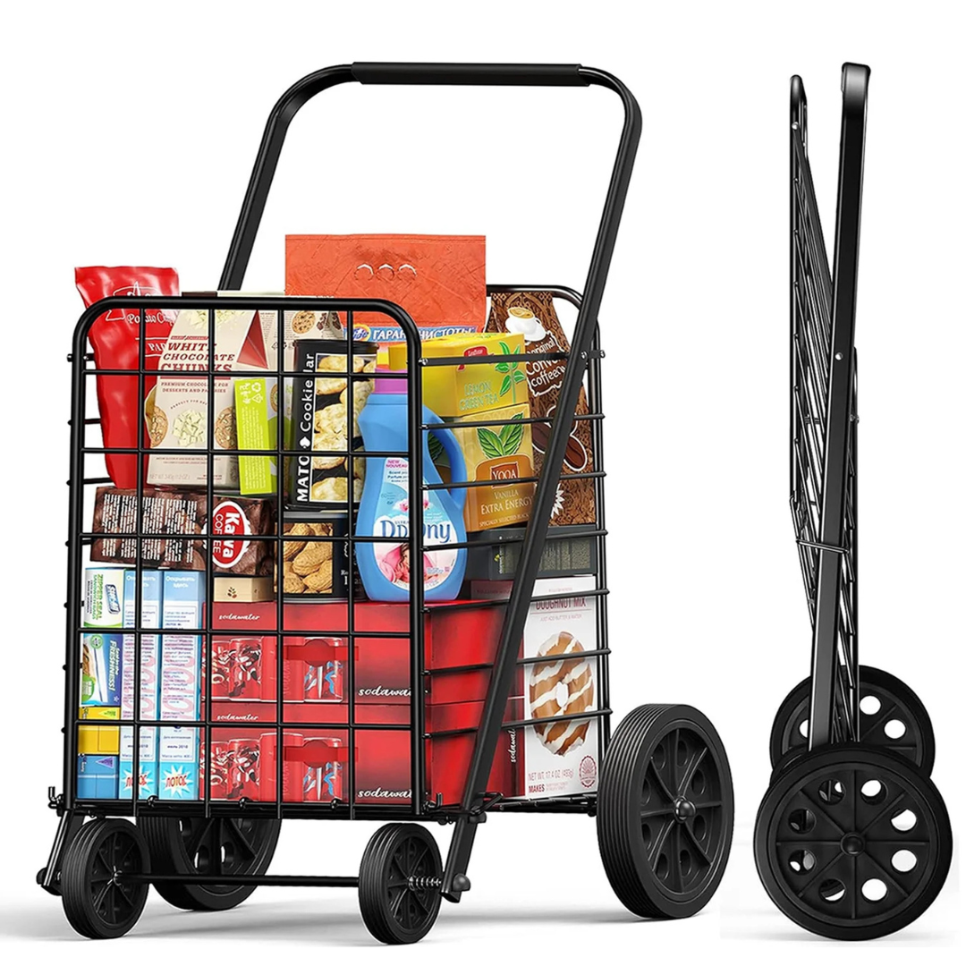 Heavy Duty Grocery Cart With Wheels (91L Large Capacity)