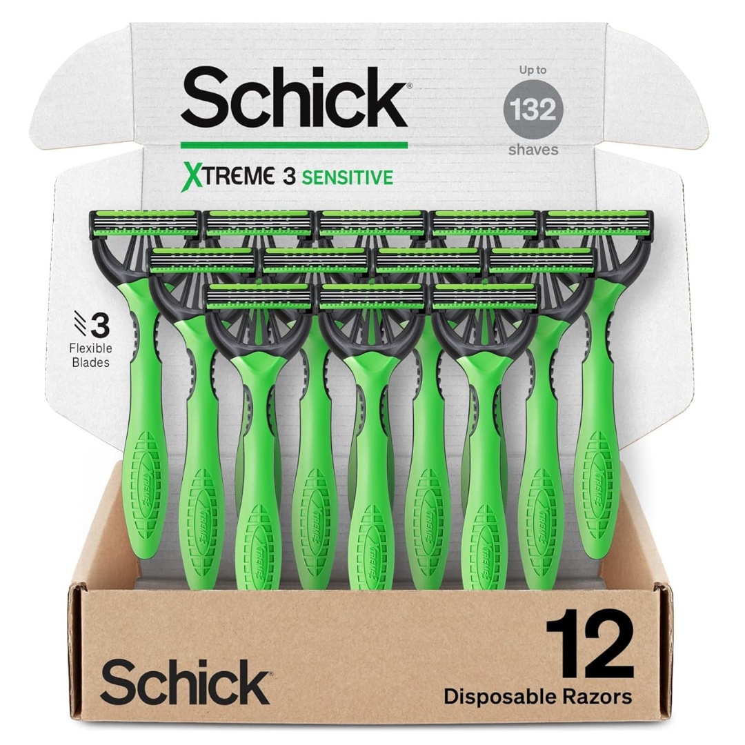 12-Count Schick Xtreme 3 Original Disposable Razor For Sensitive Skin