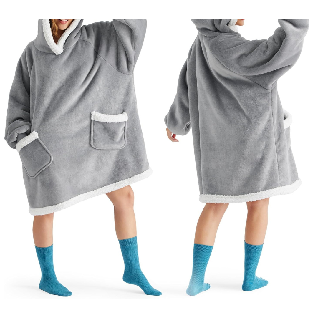 Bedsure Wearable Sherpa Blanket Hoodie (Grey)