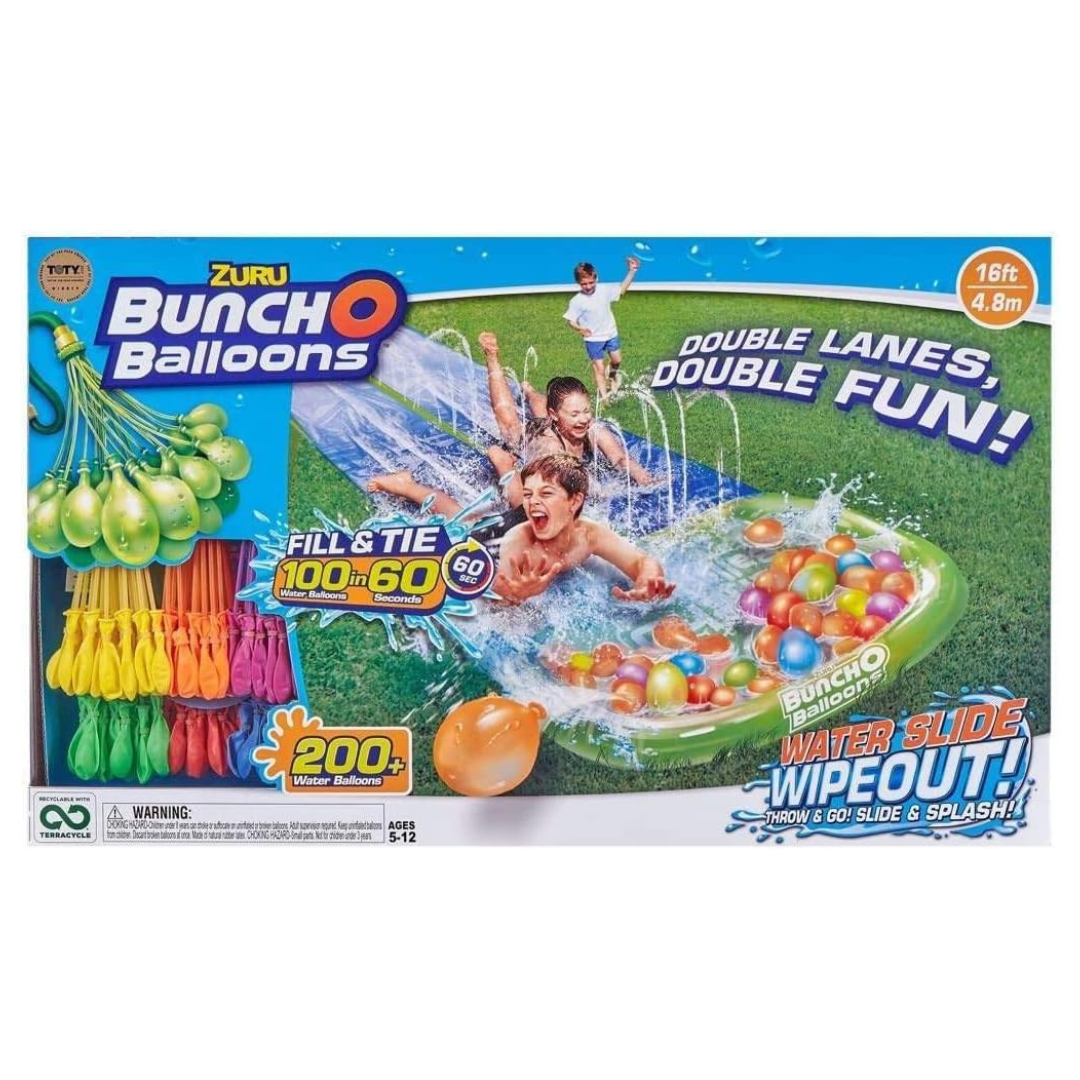 Bunch O Balloons Water Slide Wipeout 2 Lane + 5 Balloon Bunches (165+ Water Balloons)