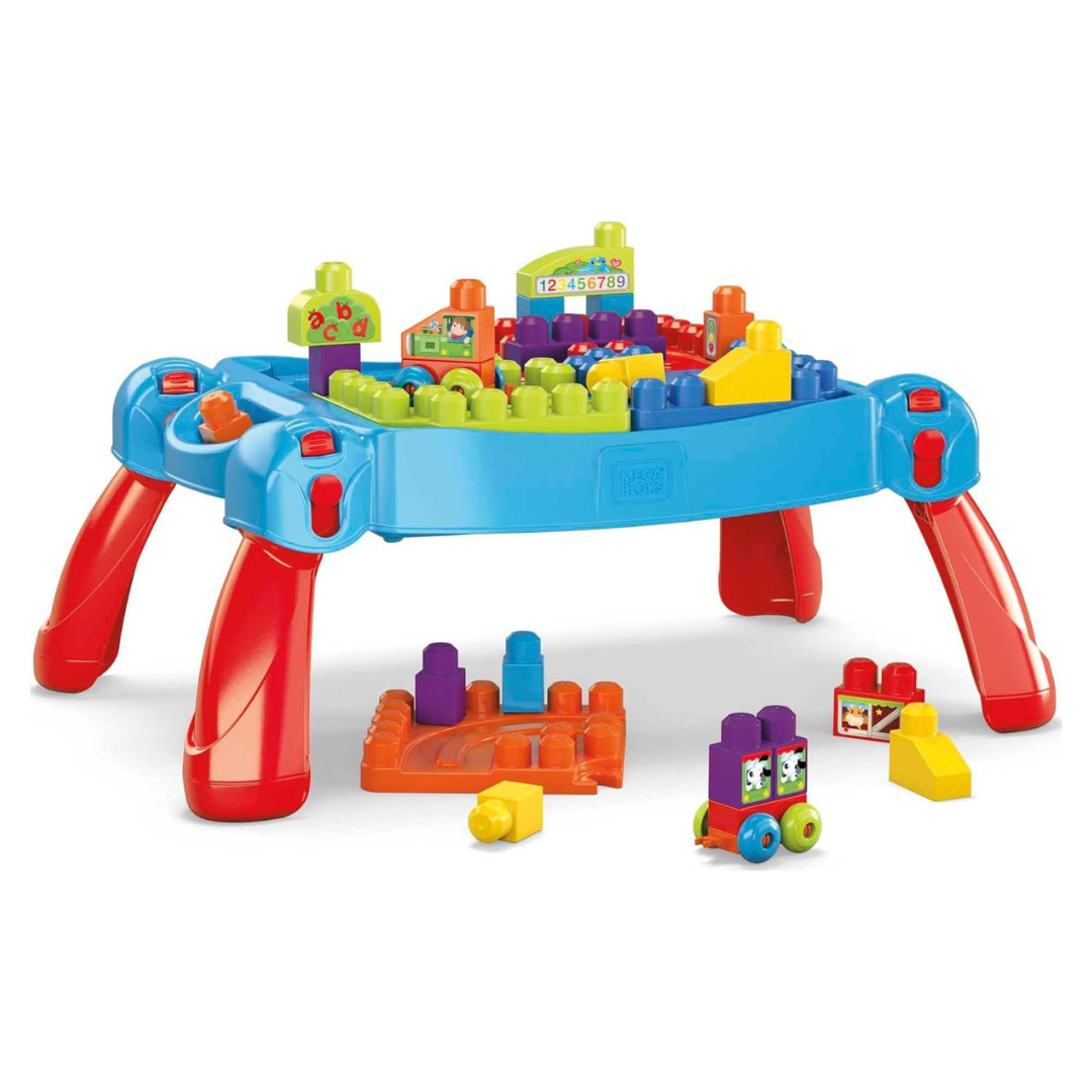 MEGA BLOKS First Builders Toddler Blocks Toy Set, Build ‘N Learn Activity Table With 30 Pieces And Storage