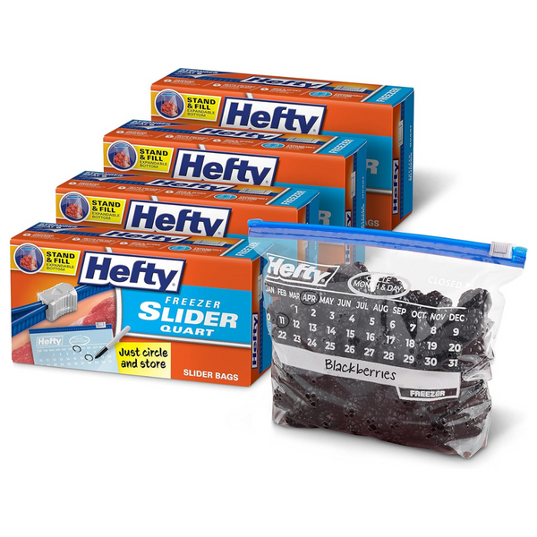 Hefty Calendar Slider Quart Freezer Bags, 1 Quart Slider Bags, Stand And Fill Expandable Bottom (140 Total Bags)