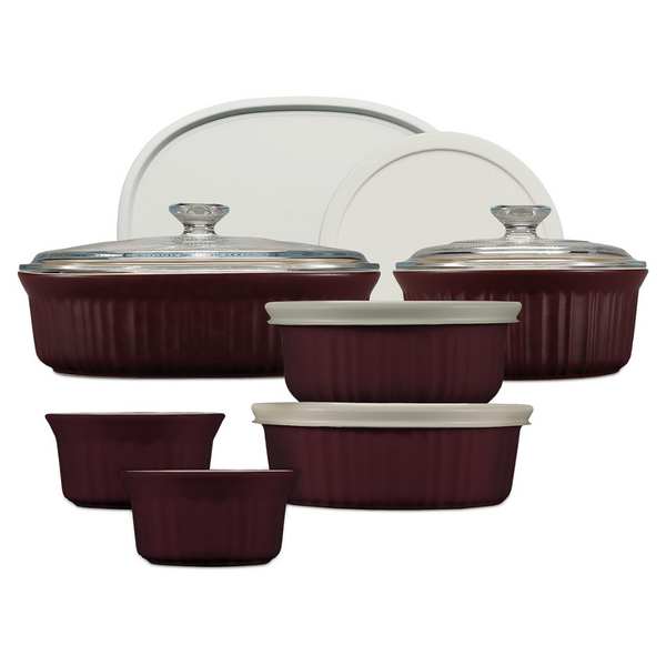 CorningWare Ceramic Bakeware Set With Lids, 12-Piece French Cabernet