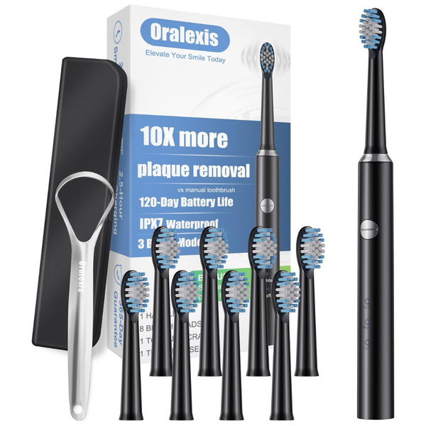 Electric Toothbrush with Tongue Scraper And 8 Brush Heads