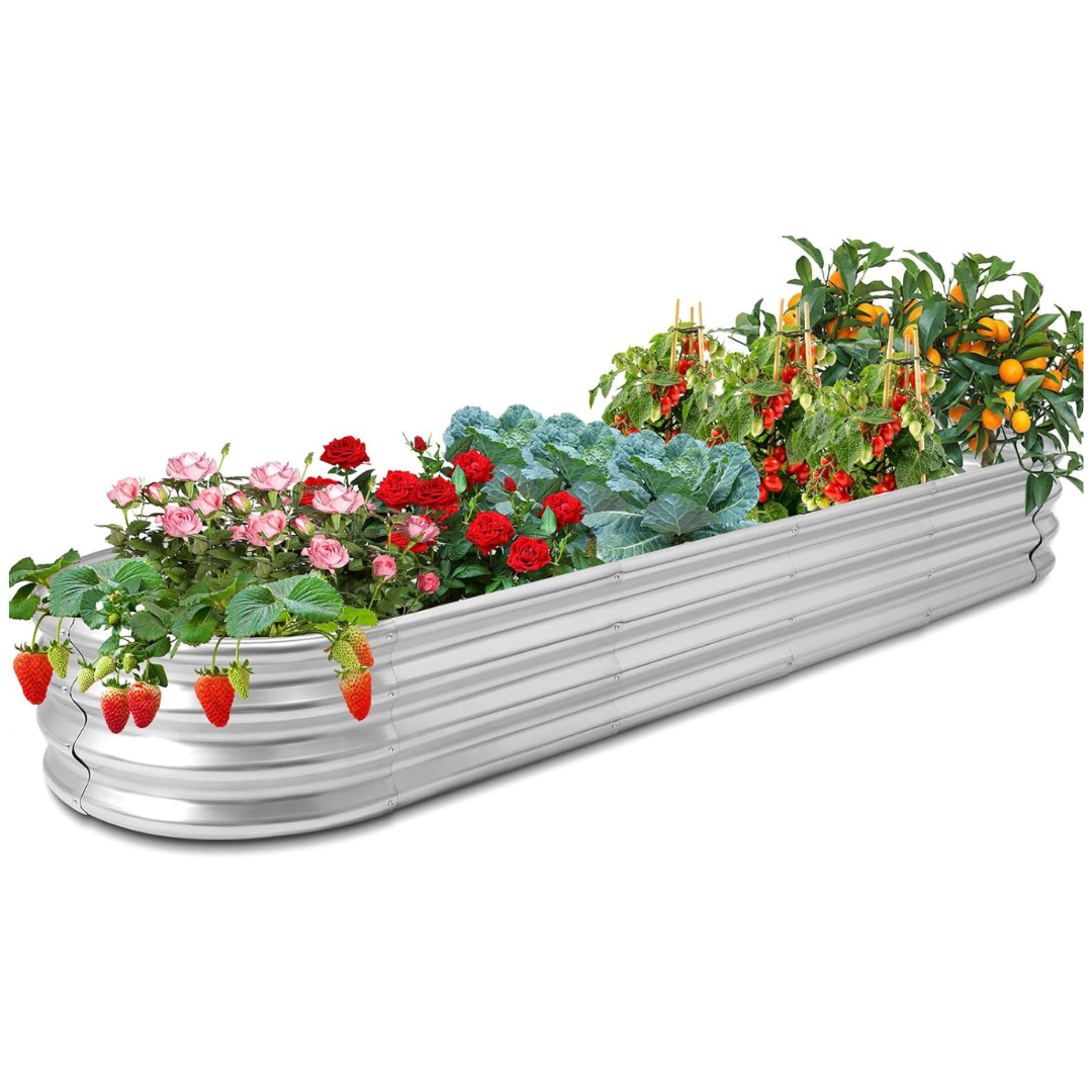 Homdox Outdoor Galvanized Raised Bed Box (8ft x 2ft x 1ft)