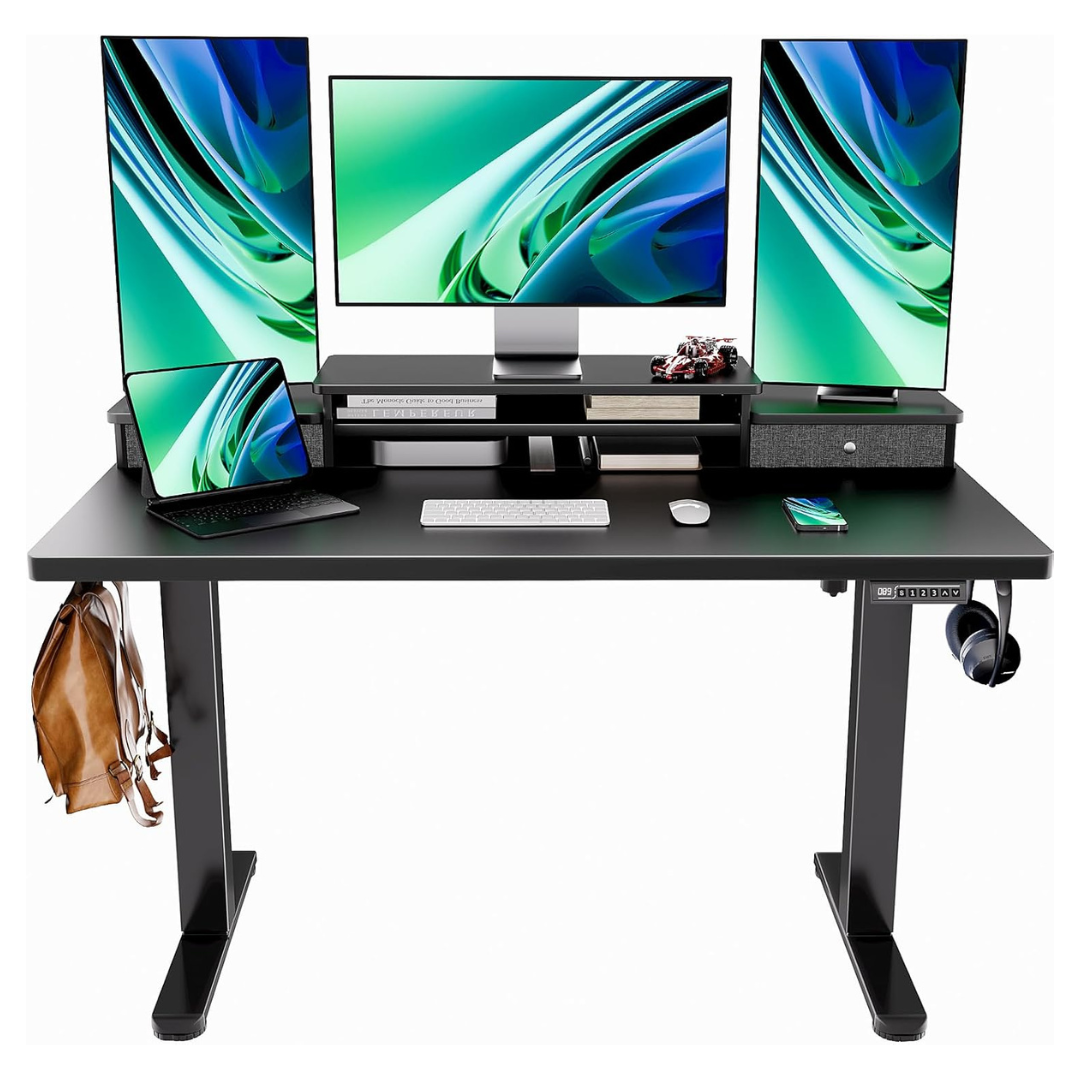 Marsail 55x28" Electric Standing Desk With Double Drawer