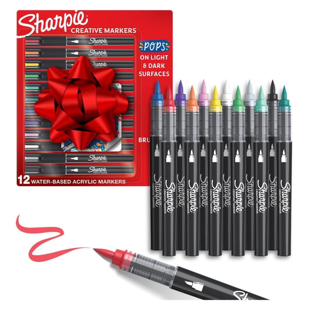 12-Count Sharpie Creative Paint-like Brush Tip Acrylic Markers