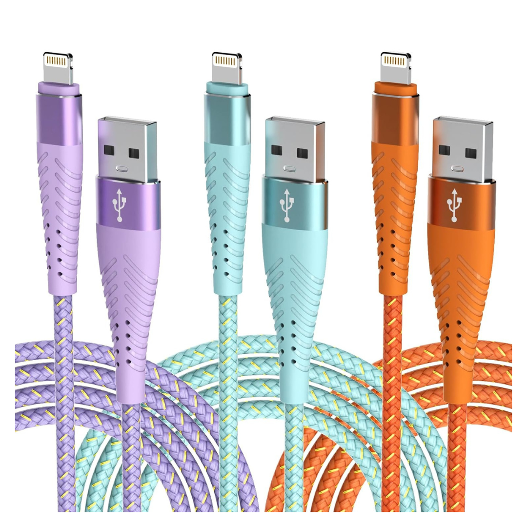 3-Pack 6ft Apple MFi Certified Fast Charging Lightning Cable