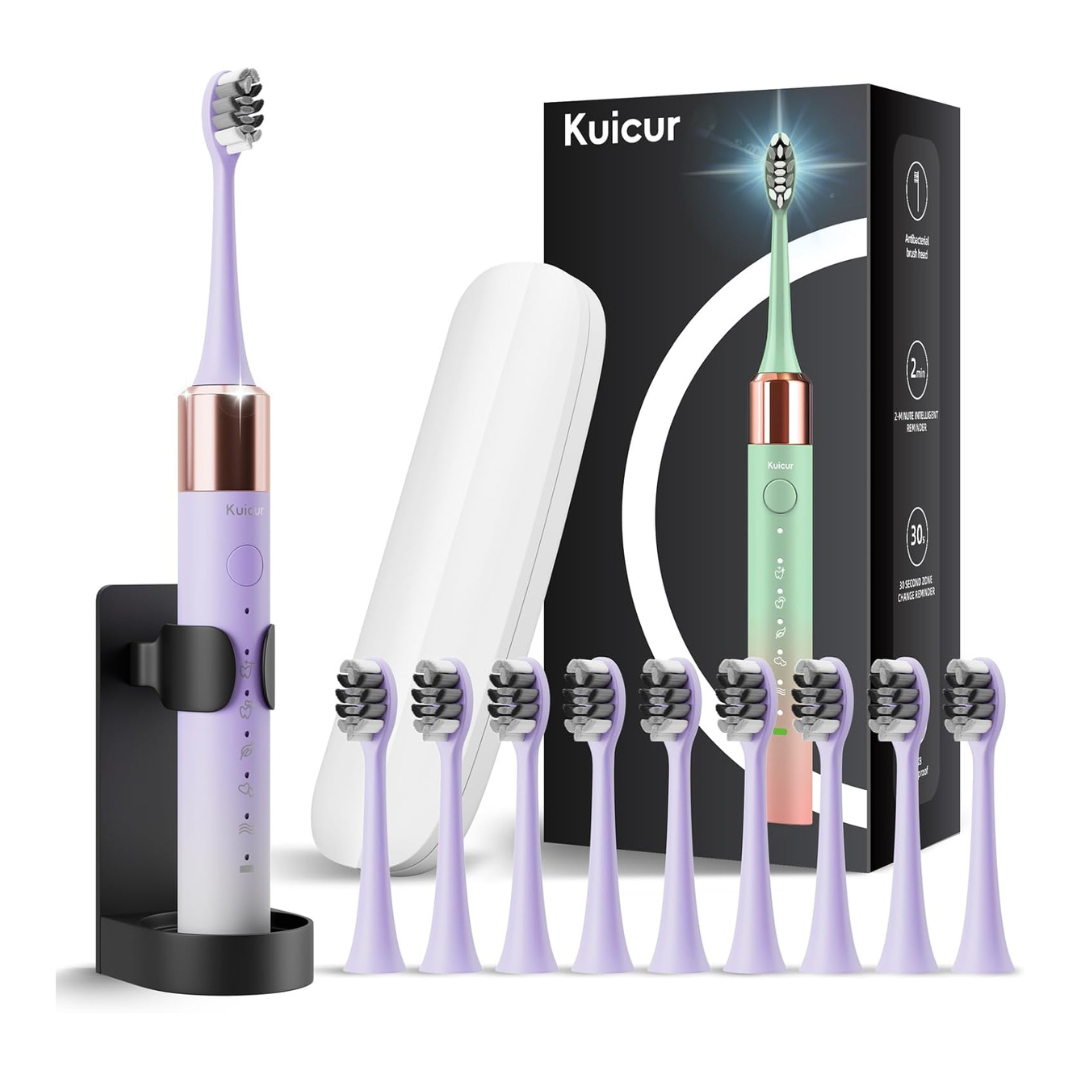 Sonic Power Electric Toothbrush With 10 Brush Heads & Travel Case