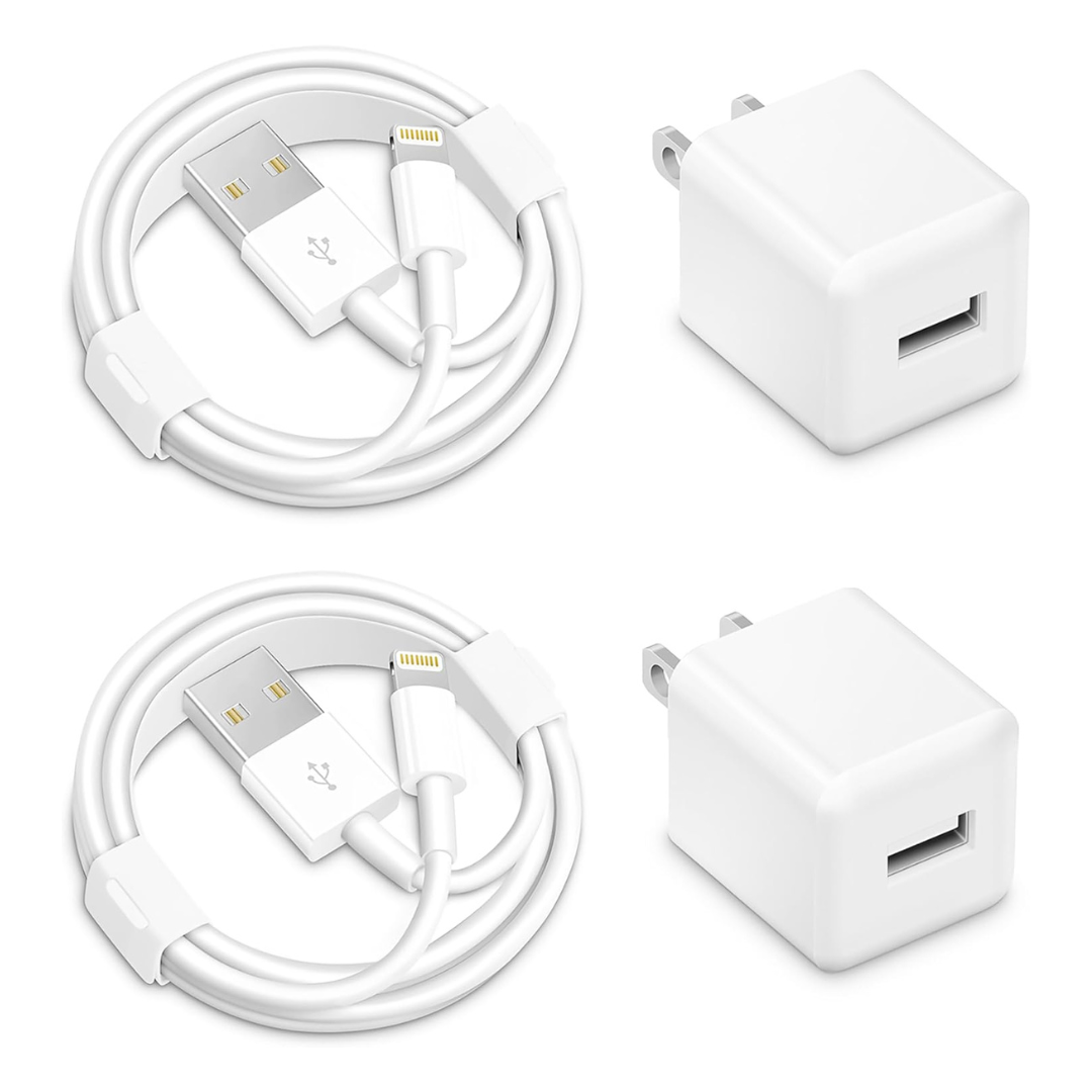 2-Pack 5W MFi Certified USB Wall Chargers Power Adapter W/ 6ft Cables