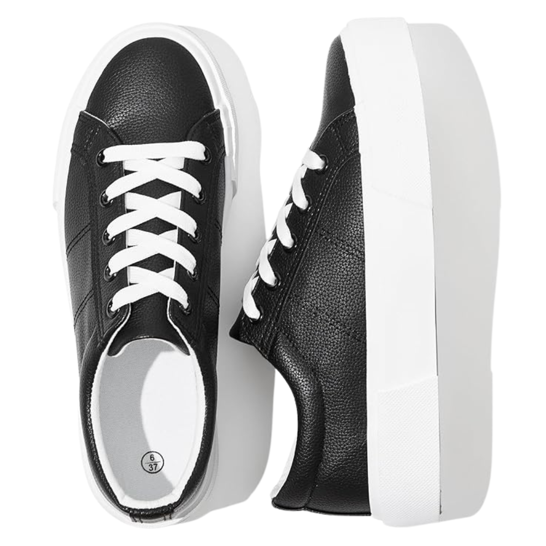 Women's Casual Lace Up Pu Leather Low Top Platform Sneakers