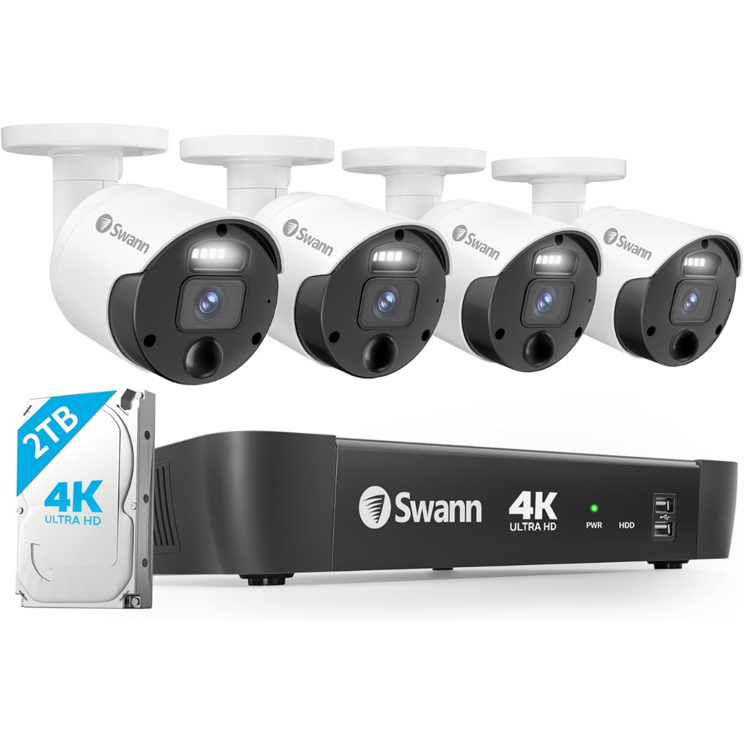 Swann 4K Master Security Camera System with 8 Channel NVR, 2TB HDD & 4 Cameras