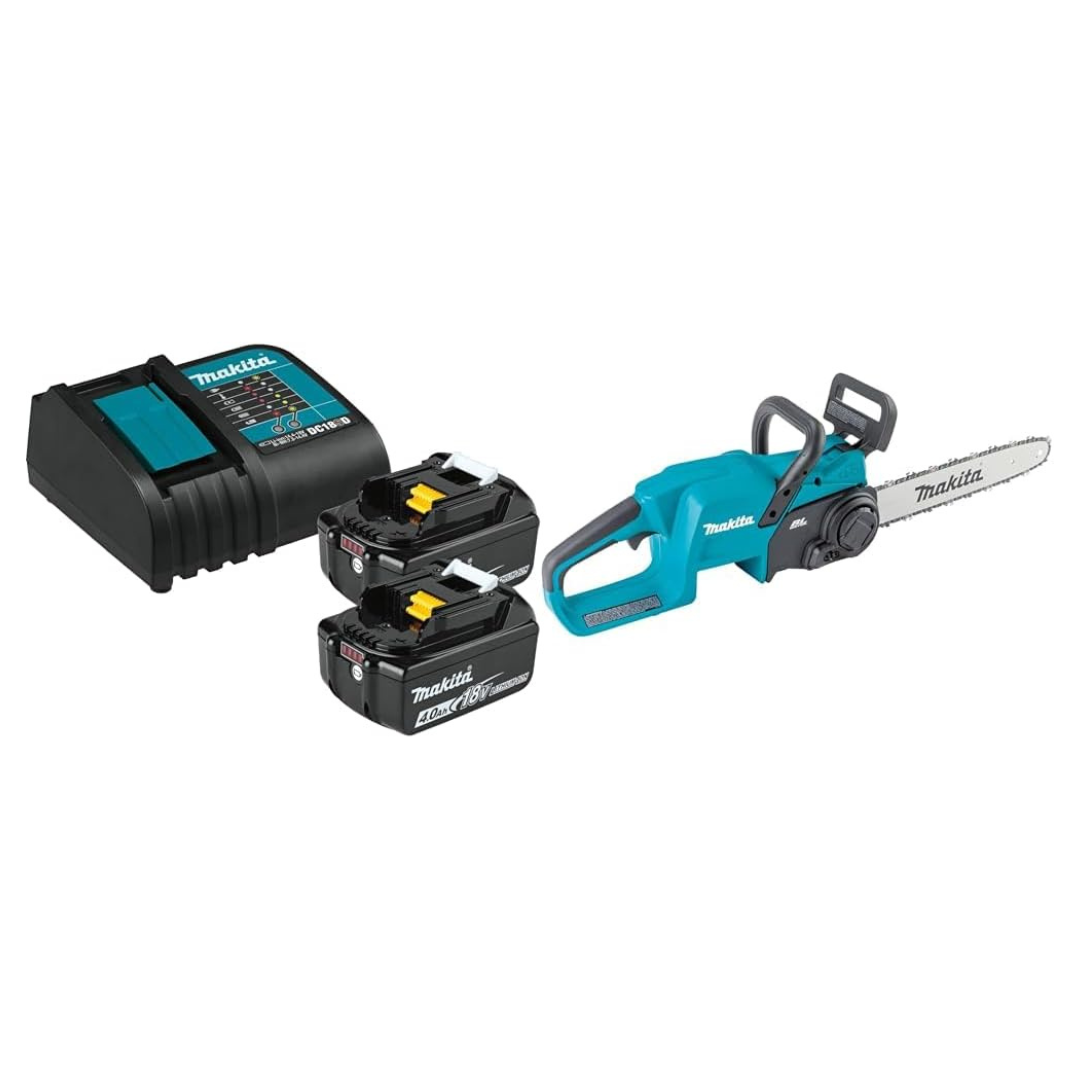 Makita XCU11Z 18V LXT Lithium-Ion Brushless Cordless 14" Chain Saw + Makita BL1840BSC2 18V LXT Lithium-Ion Battery and Charger