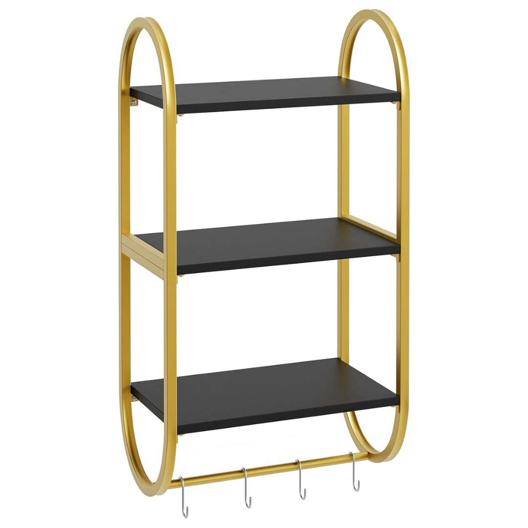 Bestier 3 Tier Floating Wall Shelves With Towel Bar And Hooks