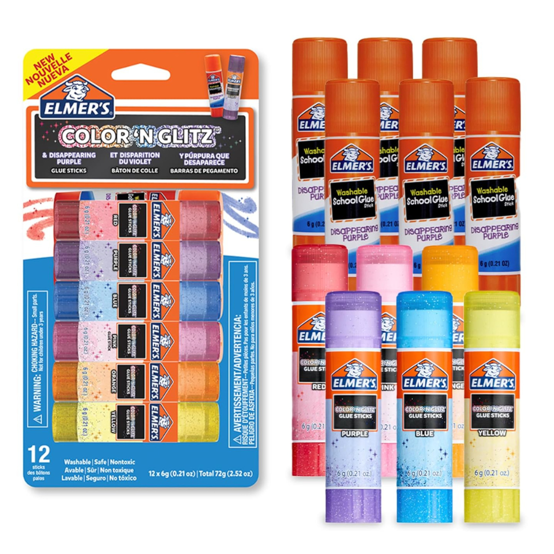 12-Pack Elmer's Washable Color 'N Glitz Glue Sticks