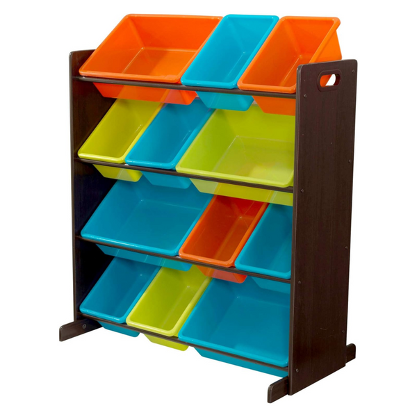 KidKraft Wooden Sort It & Store It Bin Unit With 12 Plastic Bins