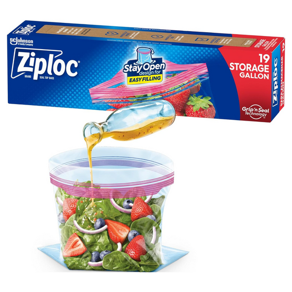 Ziploc Gallon Food Storage Bags, Stay Open Design With Stand-Up Bottom, Easy To Fill (19 Count